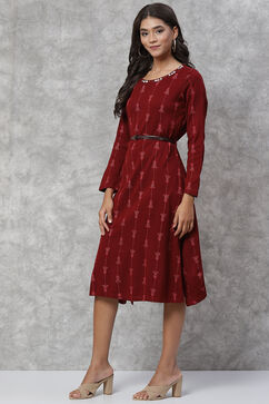 Maroon Poly Cotton Asymmetric Dress image number 2